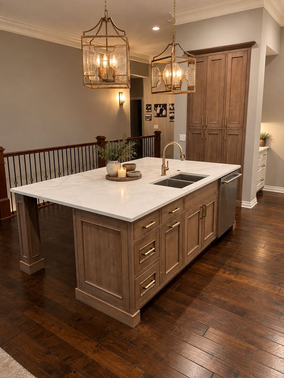 Kitchen island with farmhouse sink, second angle